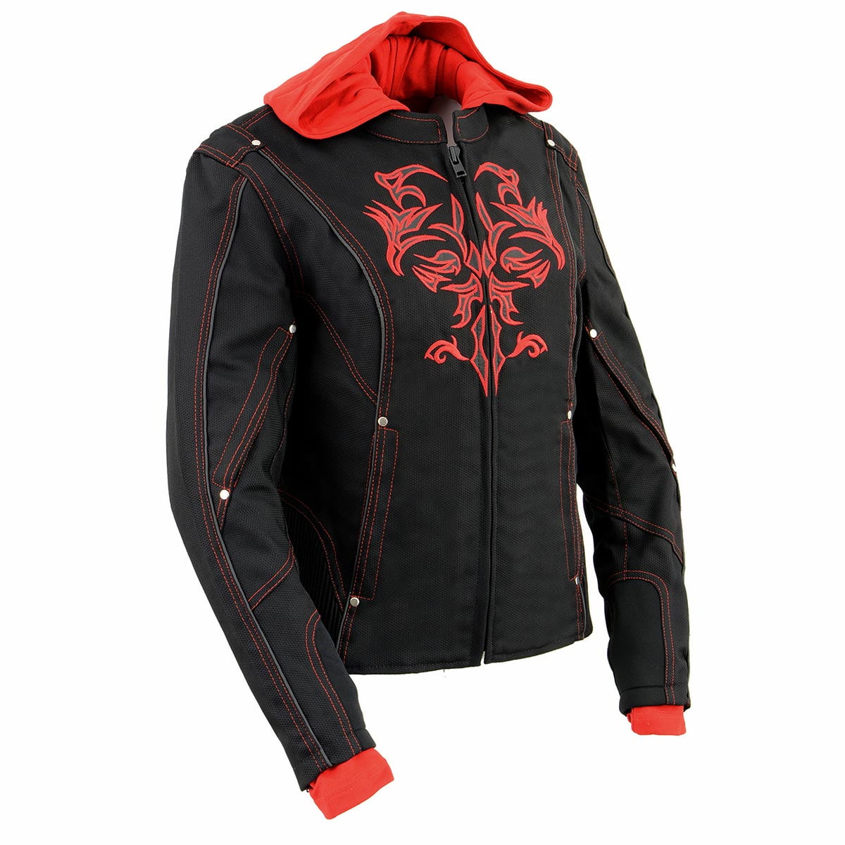 NexGen SH1939 Women's 'Reflective Tribal' Red and Black 3/4 Textile Vented Jacket