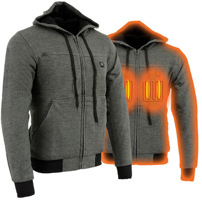 Nexgen Heat NXM1713SET Men's “Fiery’’ Heated Hoodie - Grey Zipper Front Sweatshirt Jacket for Winter w/Battery Pack