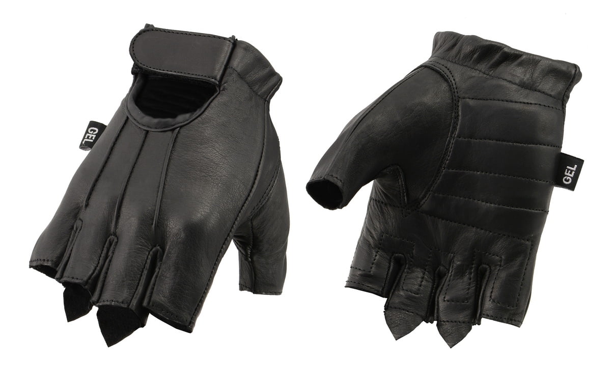 Xelement XG37563 Men's Black Welted Gel Palm Leather Fingerless Gloves