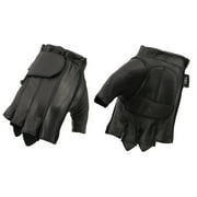 Xelement XG37565 Men's Black Gel Palm Full Panel Leather Fingerless Gloves