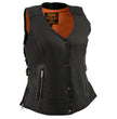 Milwaukee Leather MLL4565 Women's Black Fringed Leather Rivet Detail Side Buckle and Zipper Motorcycle Rider Vest