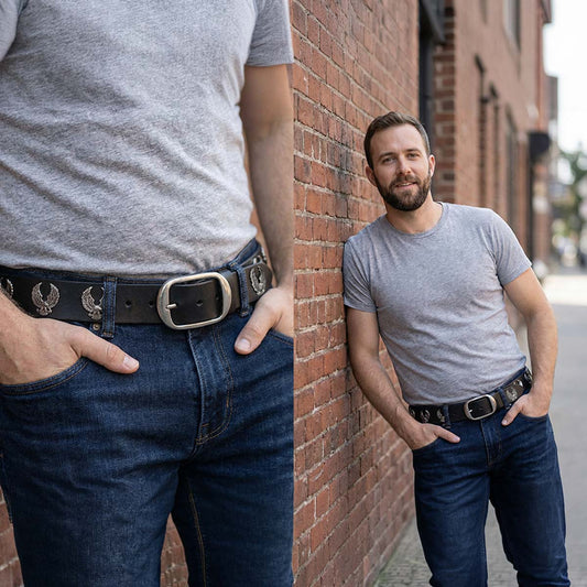 Milwaukee Leather Men's Liberty Talon Black Leather Belt with USA Eagle Emblems - 1.5 Inch Biker Belt - MP7113