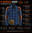 Milwaukee Leather MPM1650 Men's Plaid Flannel Biker Shirt with CE Approved Armor - Reinforced w/ Aramid Fiber