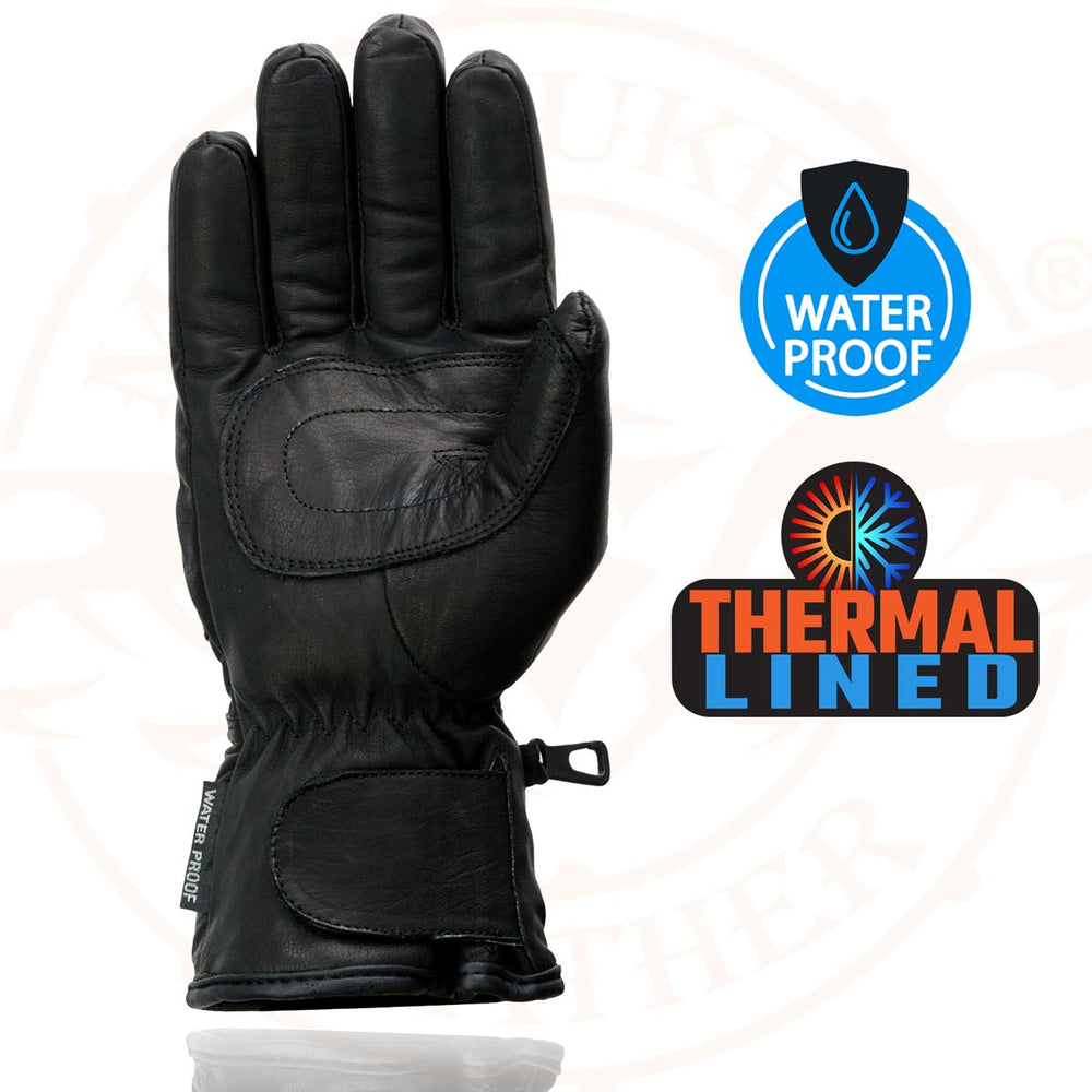 Milwaukee Leather Men's Black Gauntlet Motorcycle Gloves-Black Soft Leather Waterproof Cinch Wrist Closure-SH293