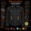 Milwaukee Leather MPM1622 Men's Black CE Armored Denim Long Sleeve Shirt Reinforced w/ Aramid Fibers