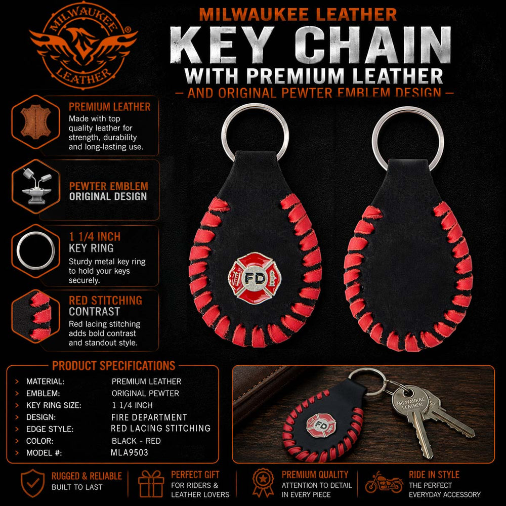 Milwaukee Leather Key Chain with Leather Original Pewter Emblem