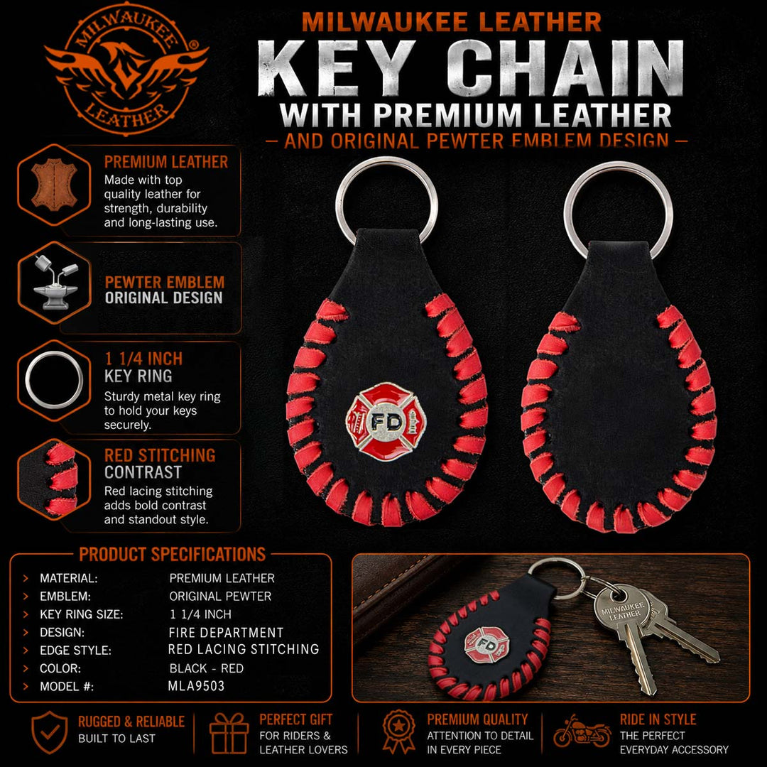 Milwaukee Leather Key Chain with Leather Original Pewter Emblem
