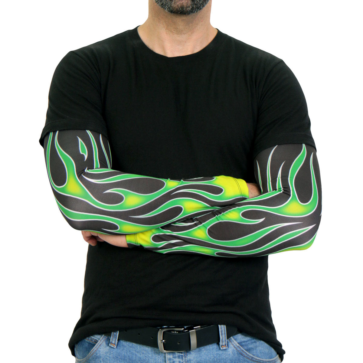Hot Leathers ARM1006 Flames Green Arm Sleeve – Milwaukee Motorcycle ...