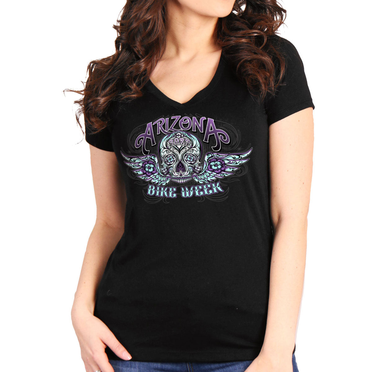 Hot Leathers AZL1406 Women's 2023 Arizona Bike Week Sugar Skull T-Shirt