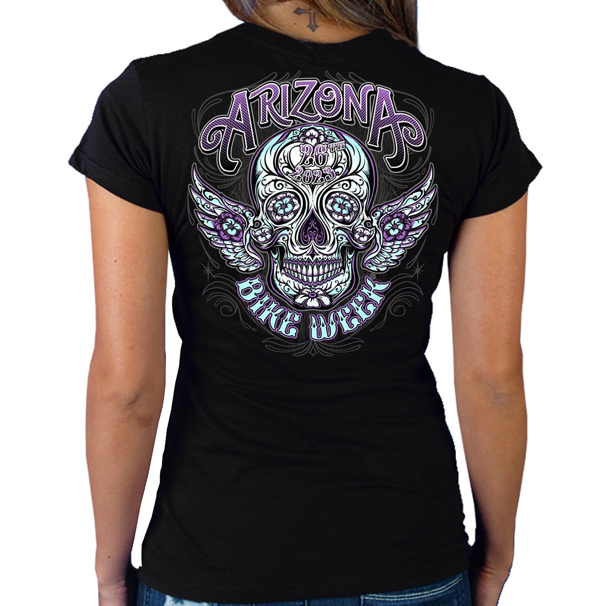 Hot Leathers AZL1406 Women's 2023 Arizona Bike Week Sugar Skull T-Shirt