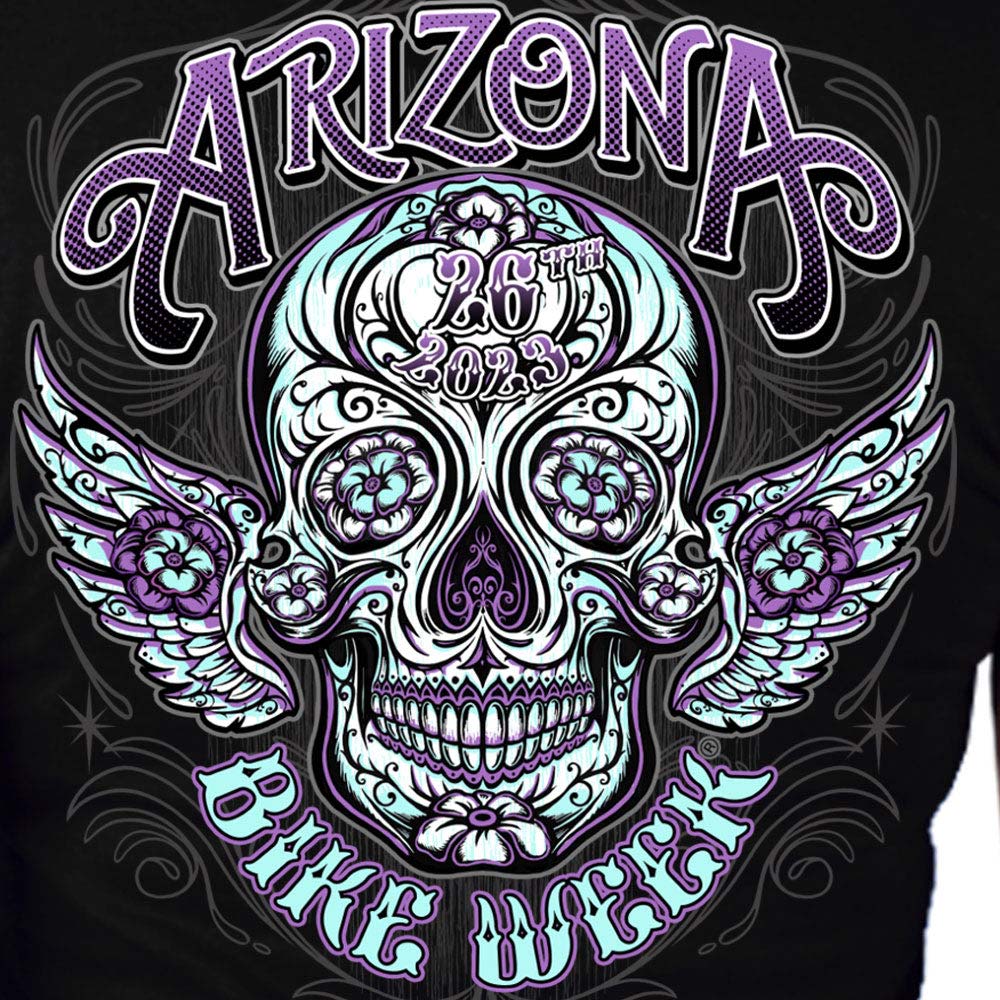 Hot Leathers AZL1406 Women's 2023 Arizona Bike Week Sugar Skull T-Shirt