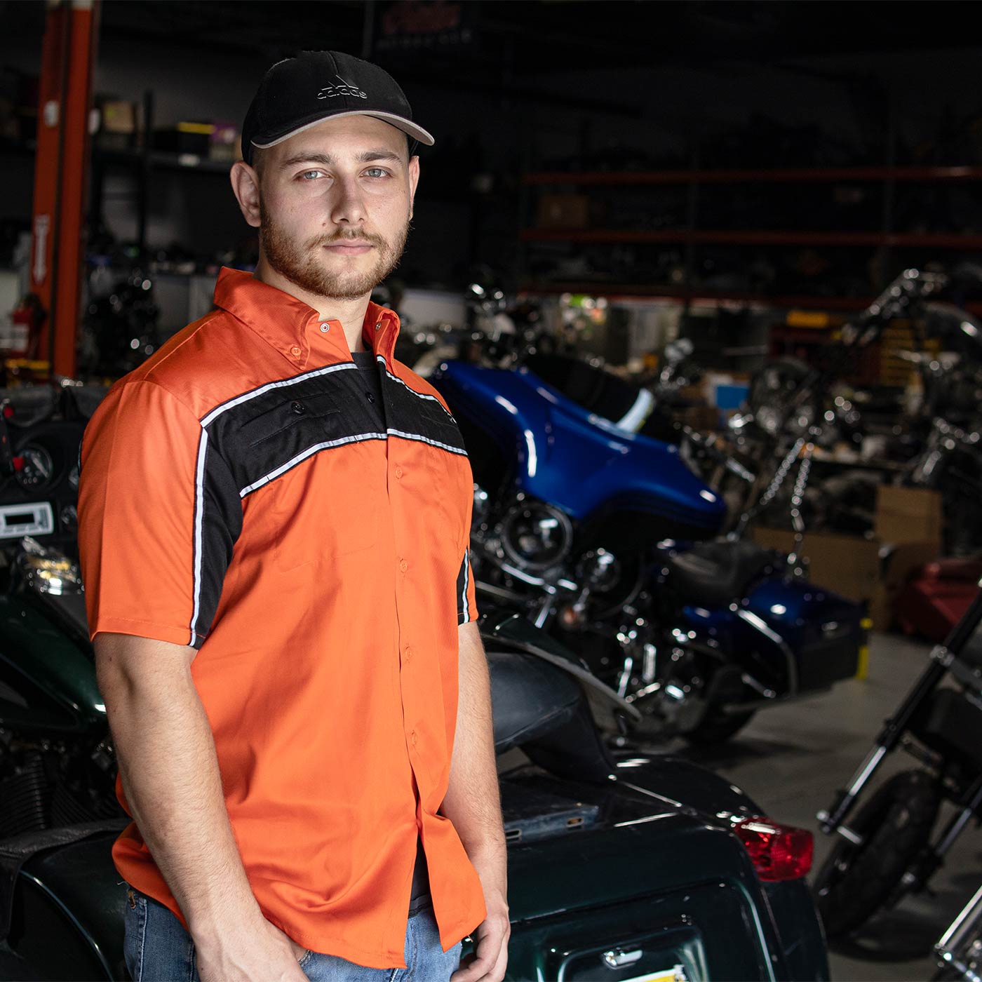 Milwaukee Leather MDM11670 Men's Orange-Black Mechanic Work Shirt