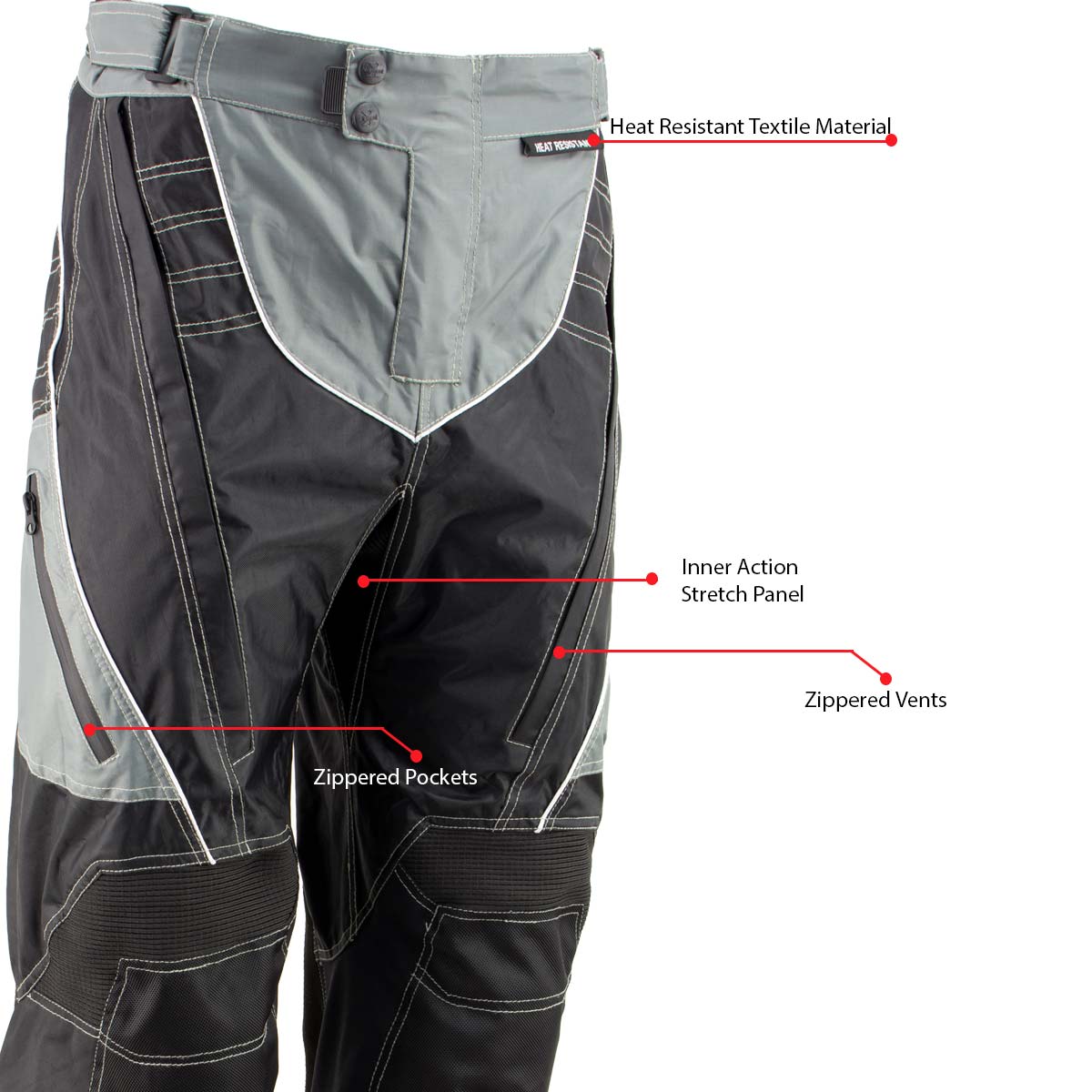 Milwaukee Leather MPM5730 Men's Black and Grey Tri-Tex Fabric Motorcycle Rider Pants w/ CE Armor Protection