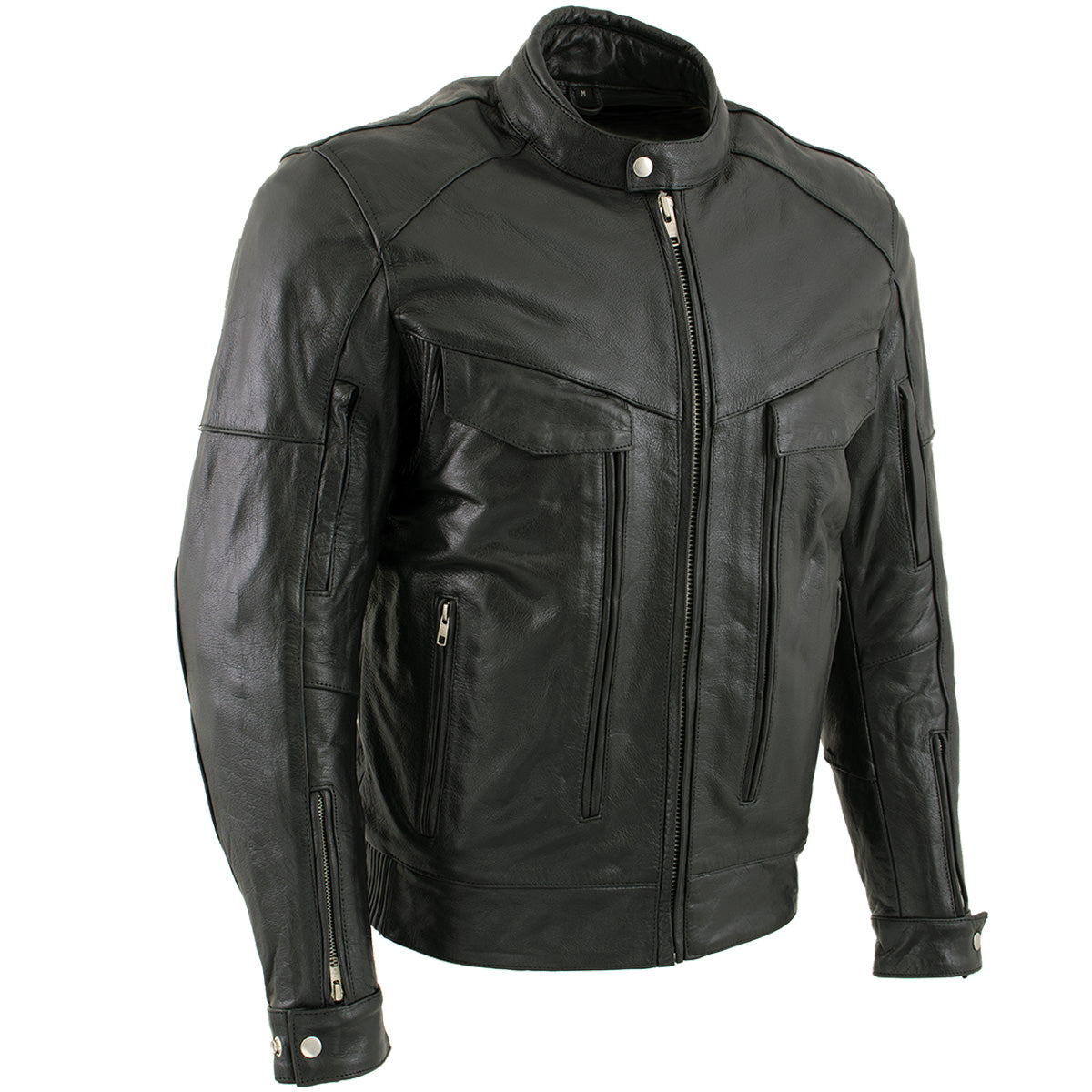 Milwaukee Leather LKM1700 Men's Premium Black Buffalo Leather Cruiser Motorcycle Jacket with CE Armort Protection