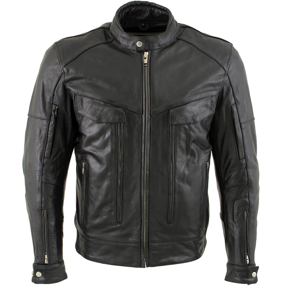 Xelement B4495 Men's Black 'Bandit' Buffalo Leather Cruiser Motorcycle Jacket with X-Armor Protection