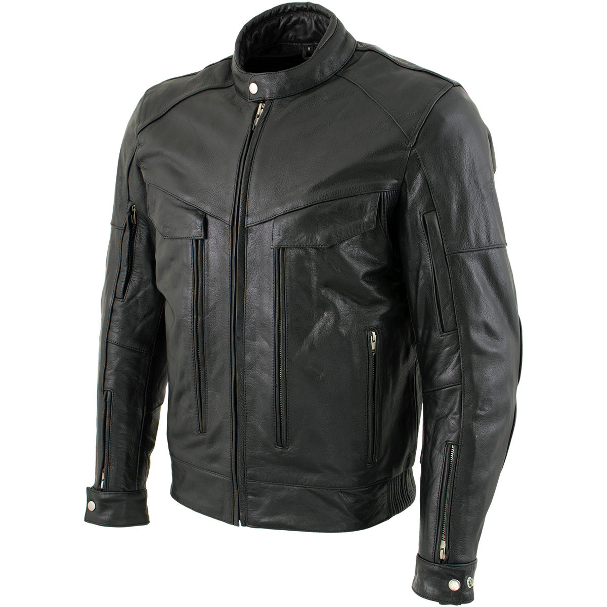 Milwaukee Leather LKM1700 Men's Premium Black Buffalo Leather Cruiser Motorcycle Jacket with CE Armort Protection