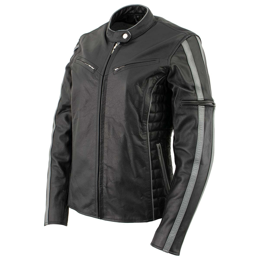 Milwaukee Leather LKL27000 Women’s  Black with Silver Multi Vented Leather Motorcycle Jacket