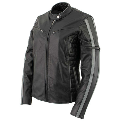 Xelement B7065 Women’s ‘Silver Fox’ Black with Silver Multi Vented Leather Motorcycle Jacket