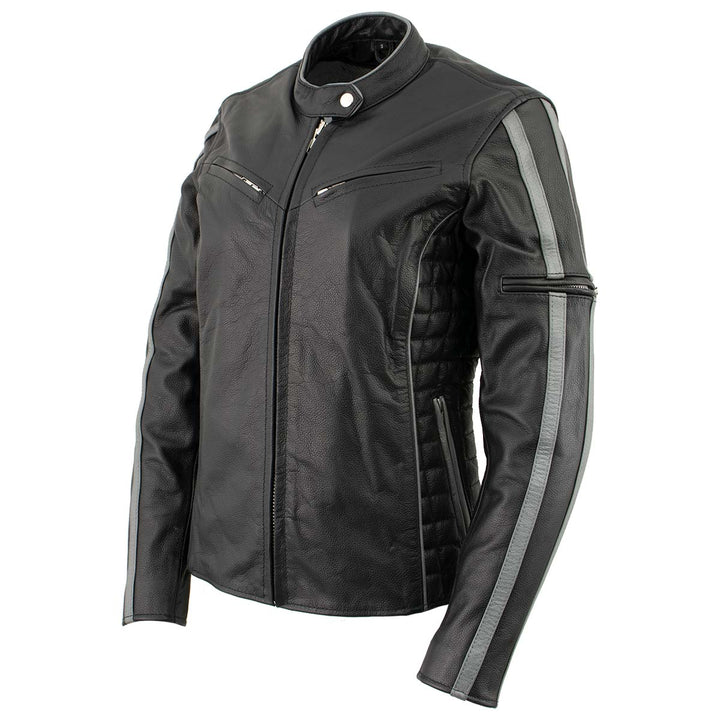 Milwaukee Leather LKL27000 Women’s  Black with Silver Multi Vented Leather Motorcycle Jacket