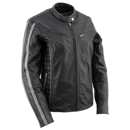 Xelement B7065 Women’s ‘Silver Fox’ Black with Silver Multi Vented Leather Motorcycle Jacket