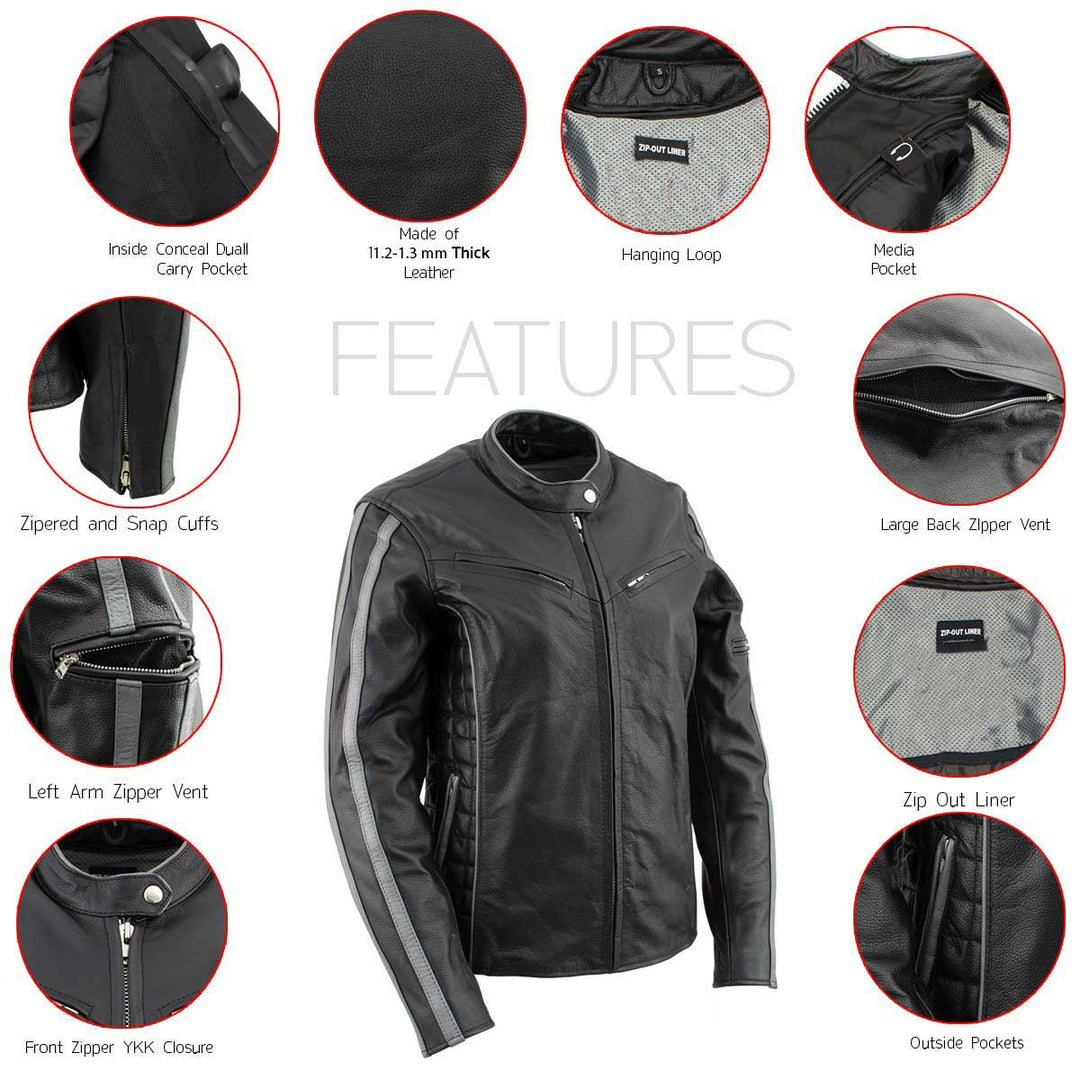Milwaukee Leather LKL27000 Women’s Vented Premium Black Leather Jacket with Silver Trim