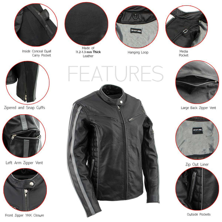 Milwaukee Leather LKL27000 Women’s Vented Premium Black Leather Jacket with Silver Trim