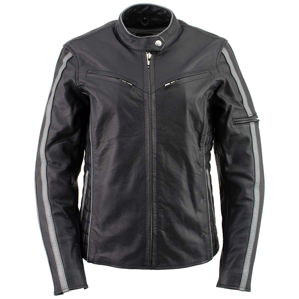 Xelement B7065 Women’s ‘Silver Fox’ Black with Silver Multi Vented Leather Motorcycle Jacket