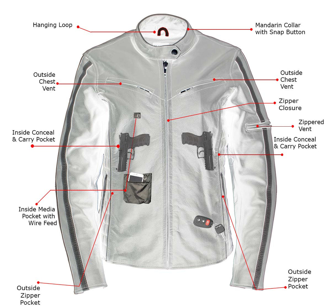 Milwaukee Leather LKL27000 Women’s  Black with Silver Multi Vented Leather Motorcycle Jacket