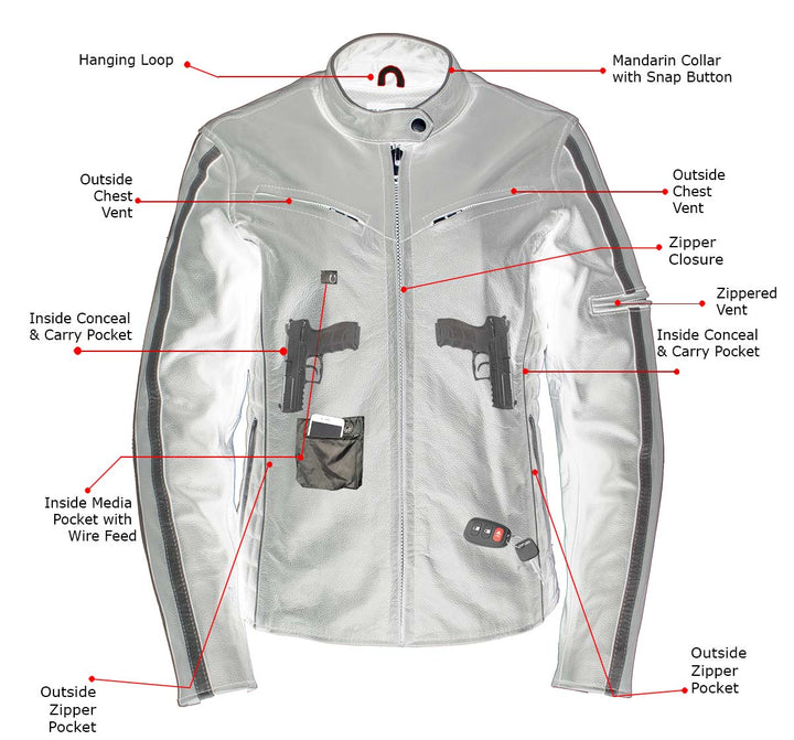 Milwaukee Leather LKL27000 Women’s  Black with Silver Multi Vented Leather Motorcycle Jacket