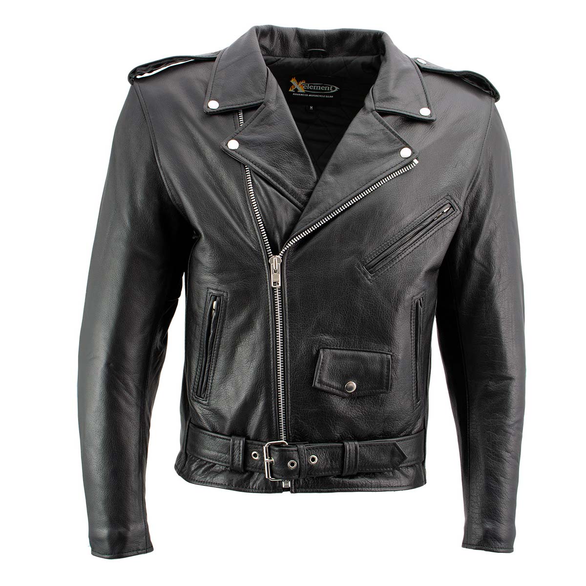 Xelement B7101 Men's 'Classic Armored' Black High-Grade Leather Motorcycle Biker Jacket with X-Armor Protection