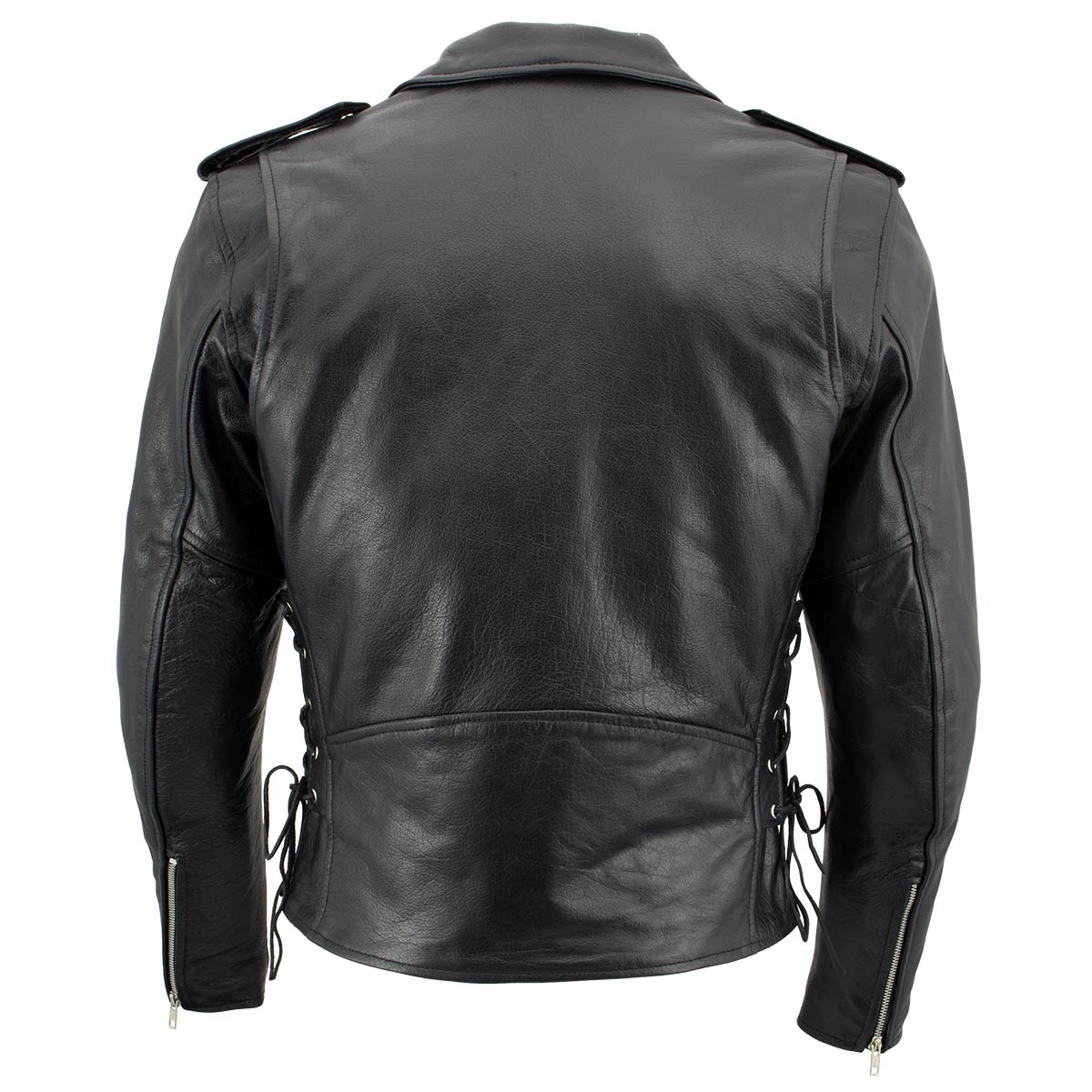 Xelement B7103 Men's 'Ruffian' Classic Black Motorcycle Side Lace Leather Jacket with X-Armor Protection