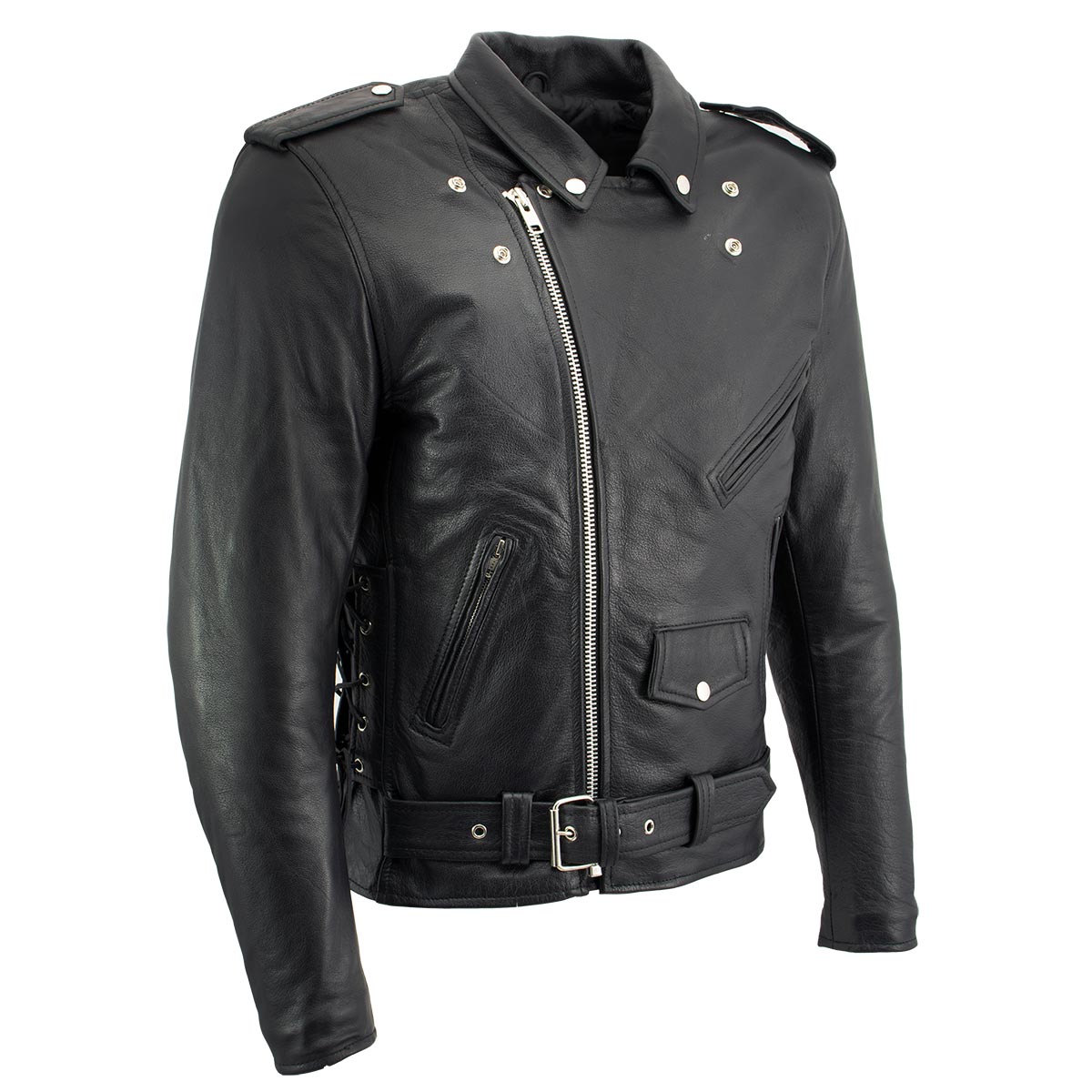 Xelement B7103 Men's 'Ruffian' Classic Black Motorcycle Side Lace Leather Jacket with X-Armor Protection