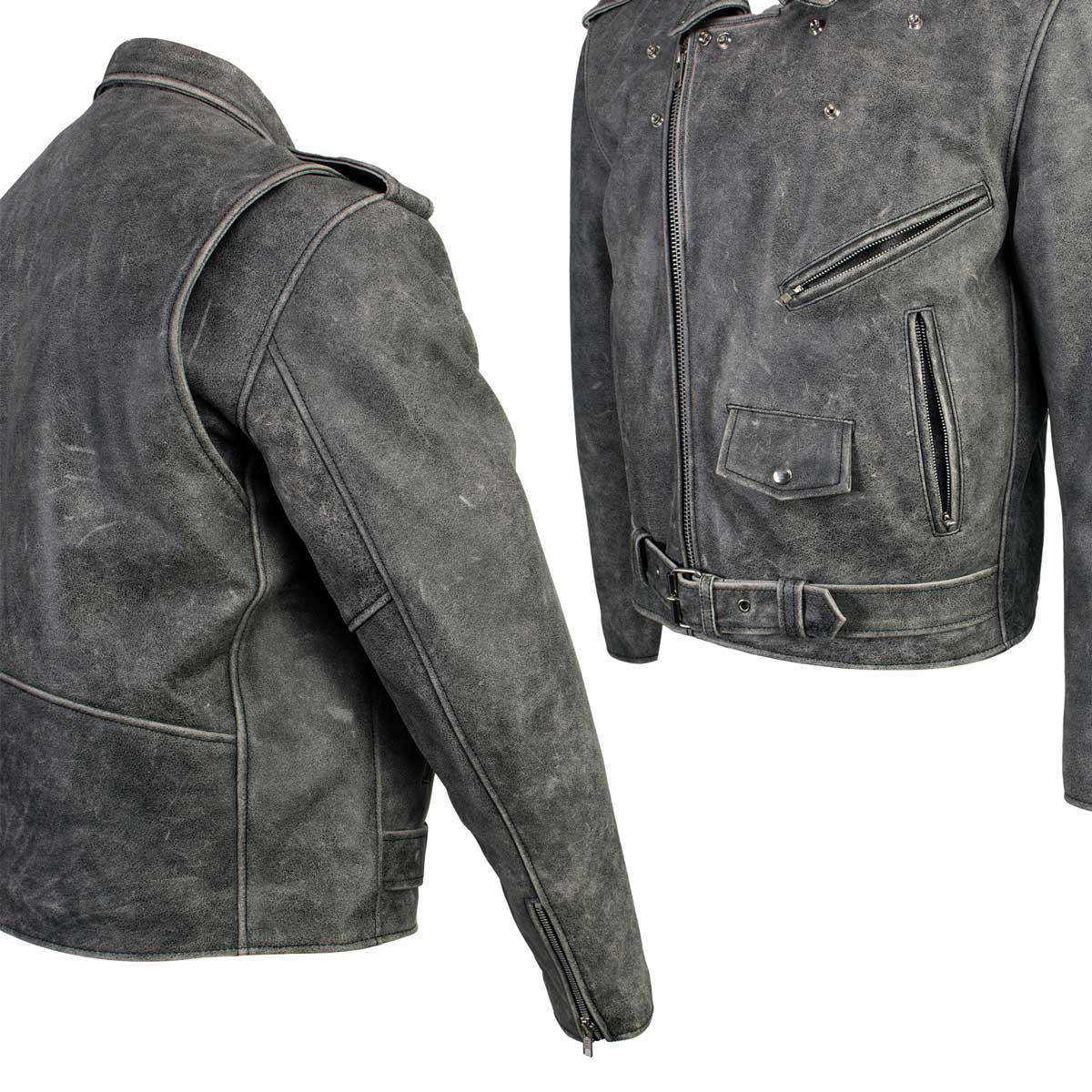 Milwaukee Leather LKM17001 Men's Classic Distressed Gray Motorcycle Leather Riders Jacket