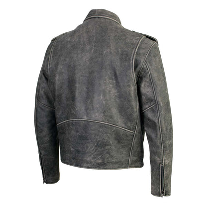 Xelement B7149 Men's 'Sliver' Distressed Gray Classic Motorcycle Leather Jacket