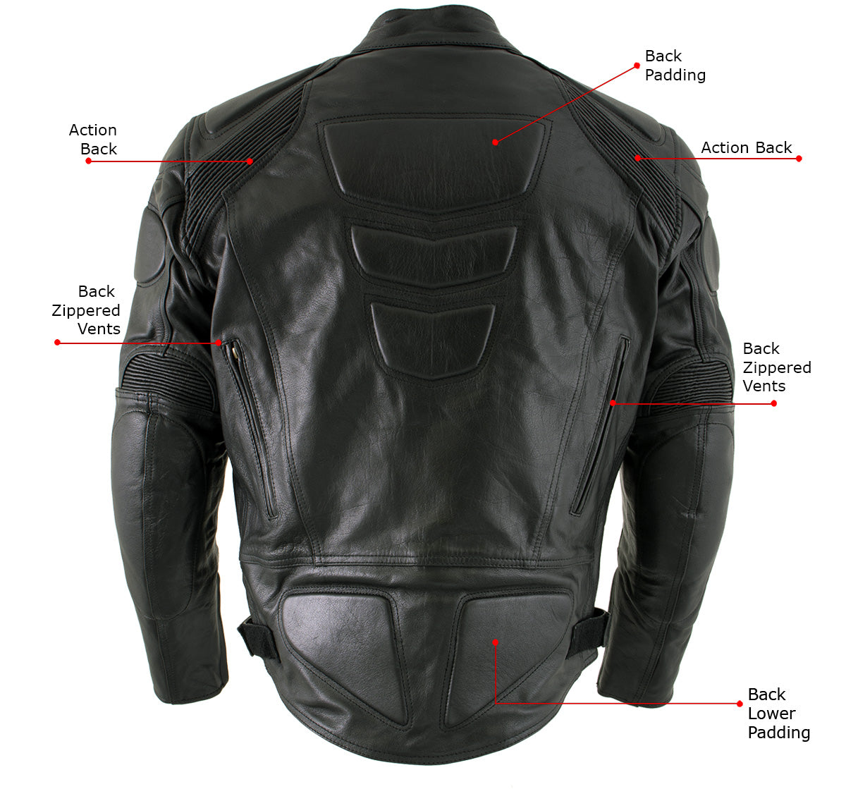 Xelement B7366 Men's 'Executioner' Black Leather Racer Jacket with X-Armor Protection