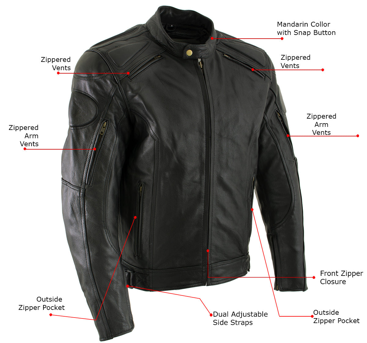 Milwaukee Leather LKM7005 Men's Premium Black Leather Racer Style Motorcycle Jacket with CE Armor