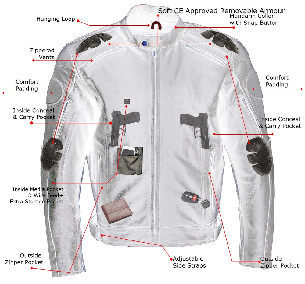 Milwaukee Leather LKM7005 Men's Premium Black Leather Racer Style Motorcycle Jacket with CE Armor