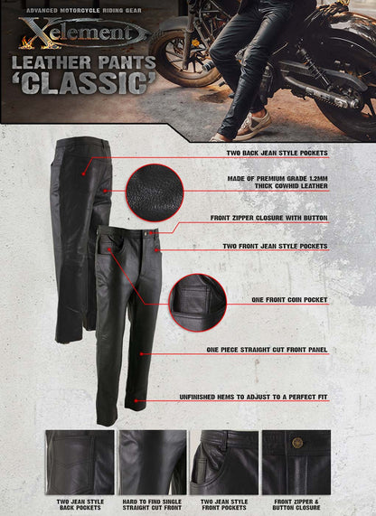 Xelement B7400 Men's 'Classic' Black Fitted Leather Pants