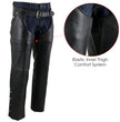 Milwaukee Leather LKM5714 Men's Black Premium Leather Motorcycle Riding Chaps w/ Removable Insulating Liner