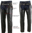 Milwaukee Leather LKM5714 Men's Black Premium Leather Motorcycle Riding Chaps w/ Removable Insulating Liner