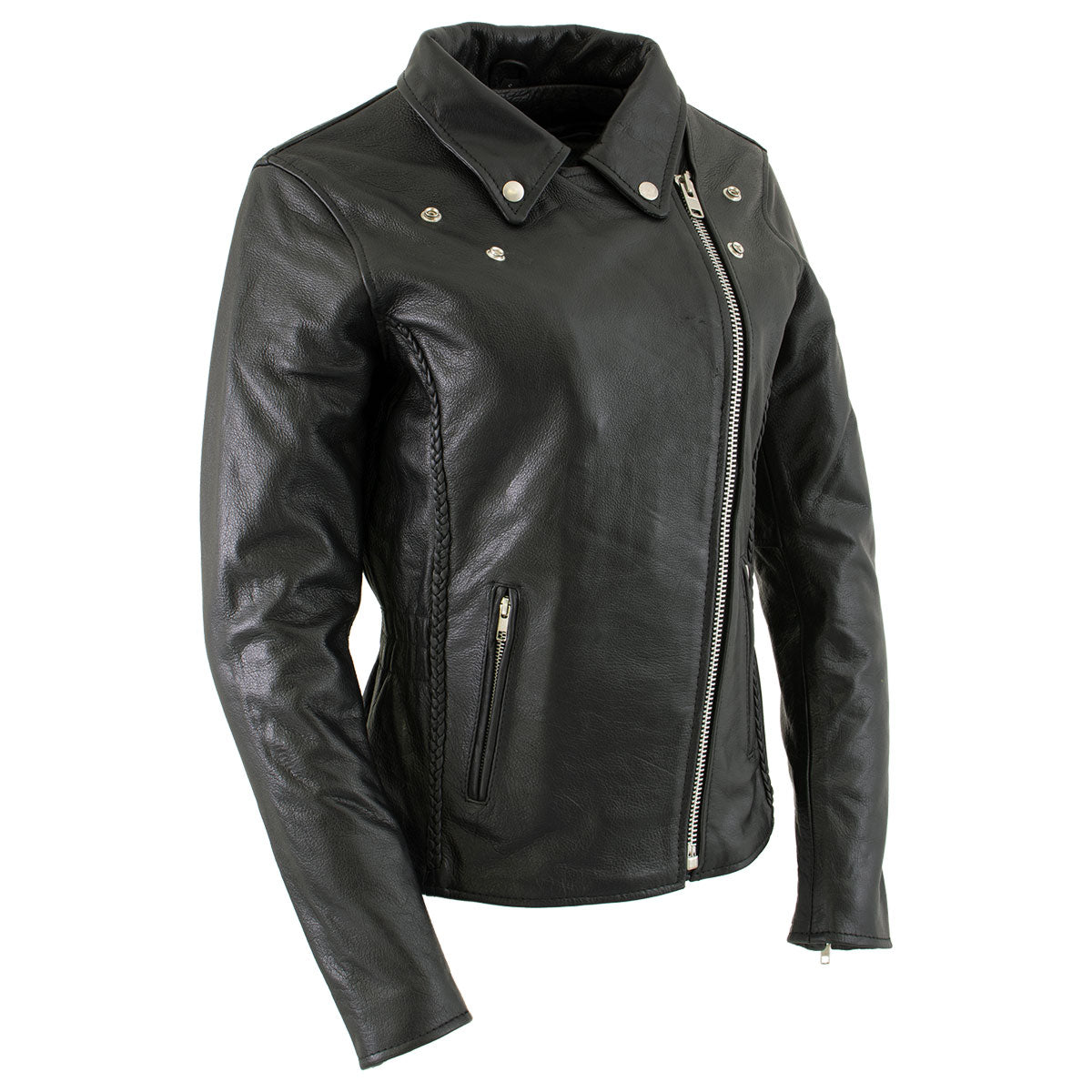 Xelement B8000 Women's Black 'Classic Braided' Fitted Motorycle Jacket