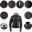 Milwaukee Leather LKL2737 Women's Black Premium Leather Motorcycle Biker Racer Style Scuba Jacket w/ Hoodie