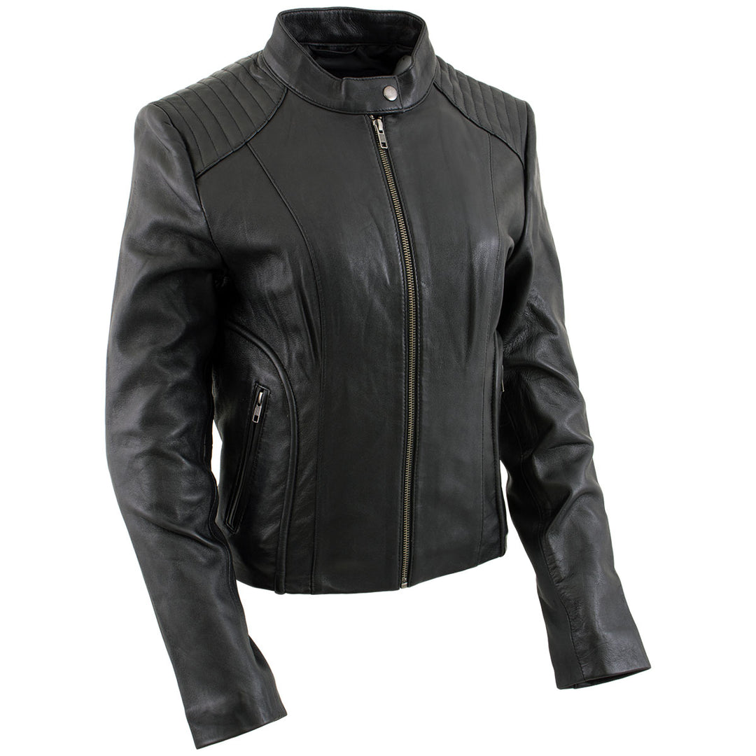 Milwaukee Leather LKL2735 Women's Black Premium Leather Scuba Style Biker Jacket w/ Mandarin Collar