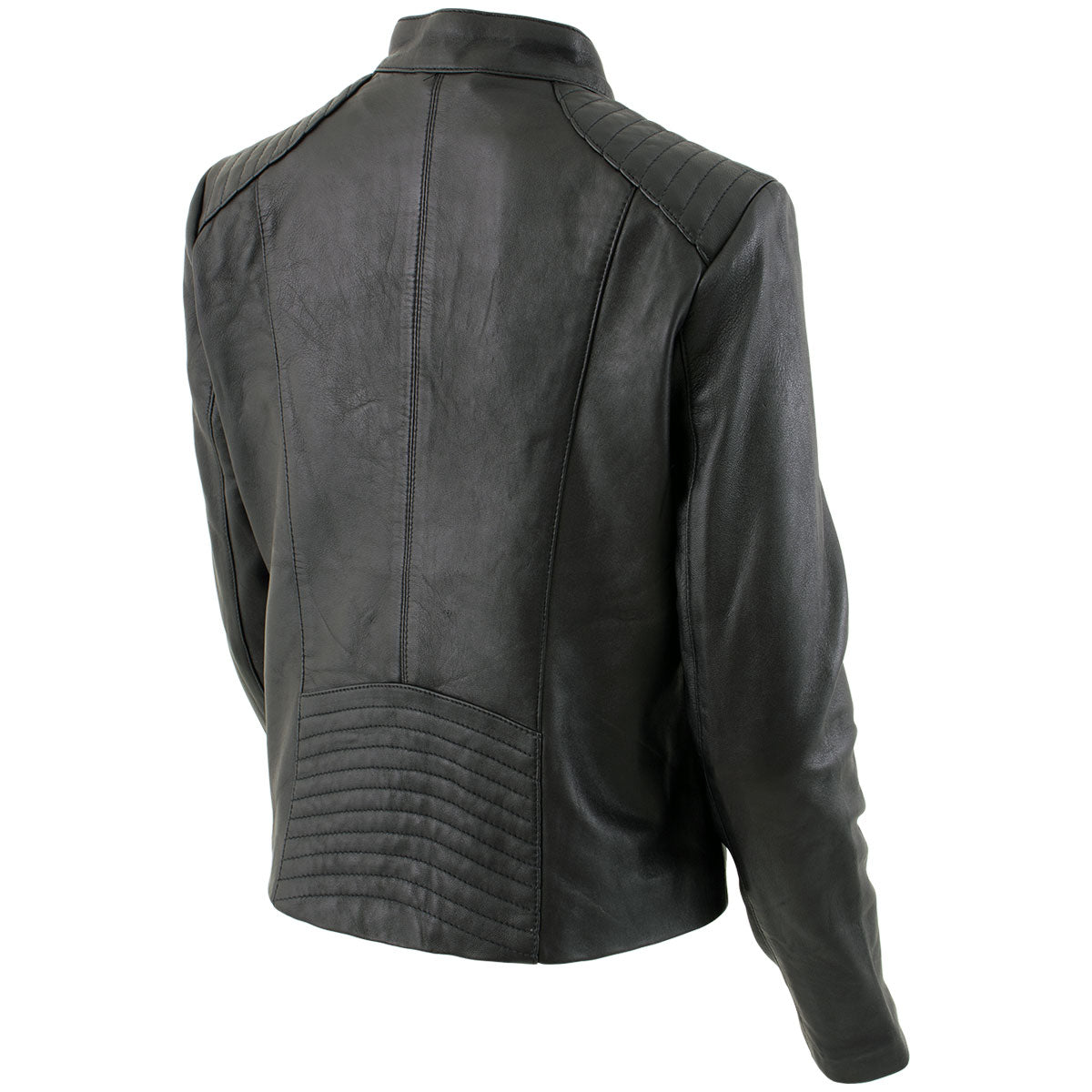 Xelement B91055 Women's ‘Keeper’ Black Leather Scuba Style Biker Jacket with Snap Mandarin Collar