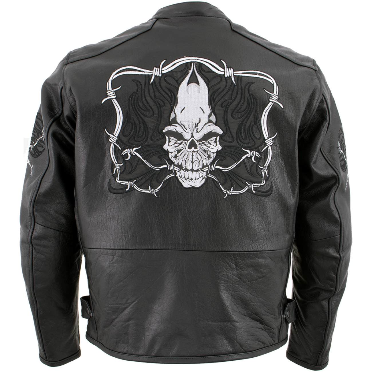 Xelement B95010 Men's 'Bones' Black Armored Cruiser Motorcycle Jacket with Reflective Skulls