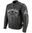 Milwaukee Leather LKM17008 Men's Premium Black Reflective Skulls Cruiser Style Motorcycle Jacket w/ CE Armor