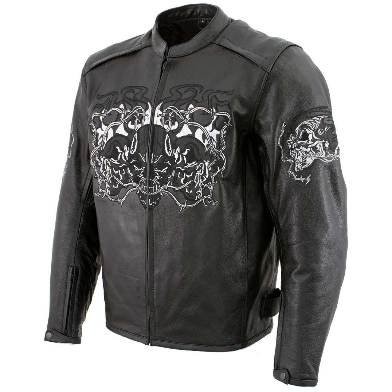 Milwaukee Leather LKM17008 Men's Premium Black Reflective Skulls Cruiser Style Motorcycle Jacket w/ CE Armor