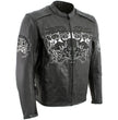 Milwaukee Leather LKM17008 Men's Premium Black Reflective Skulls Cruiser Style Motorcycle Jacket w/ CE Armor