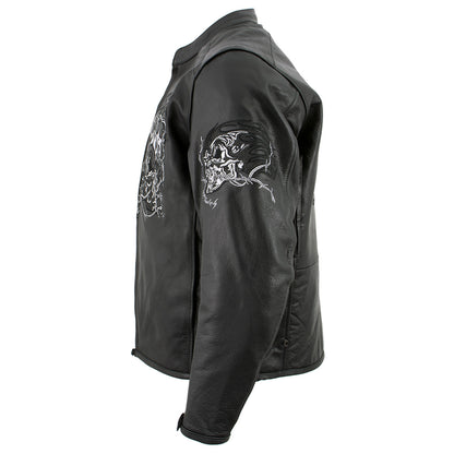 Xelement B95010 Men's 'Bones' Black Armored Cruiser Motorcycle Jacket with Reflective Skulls