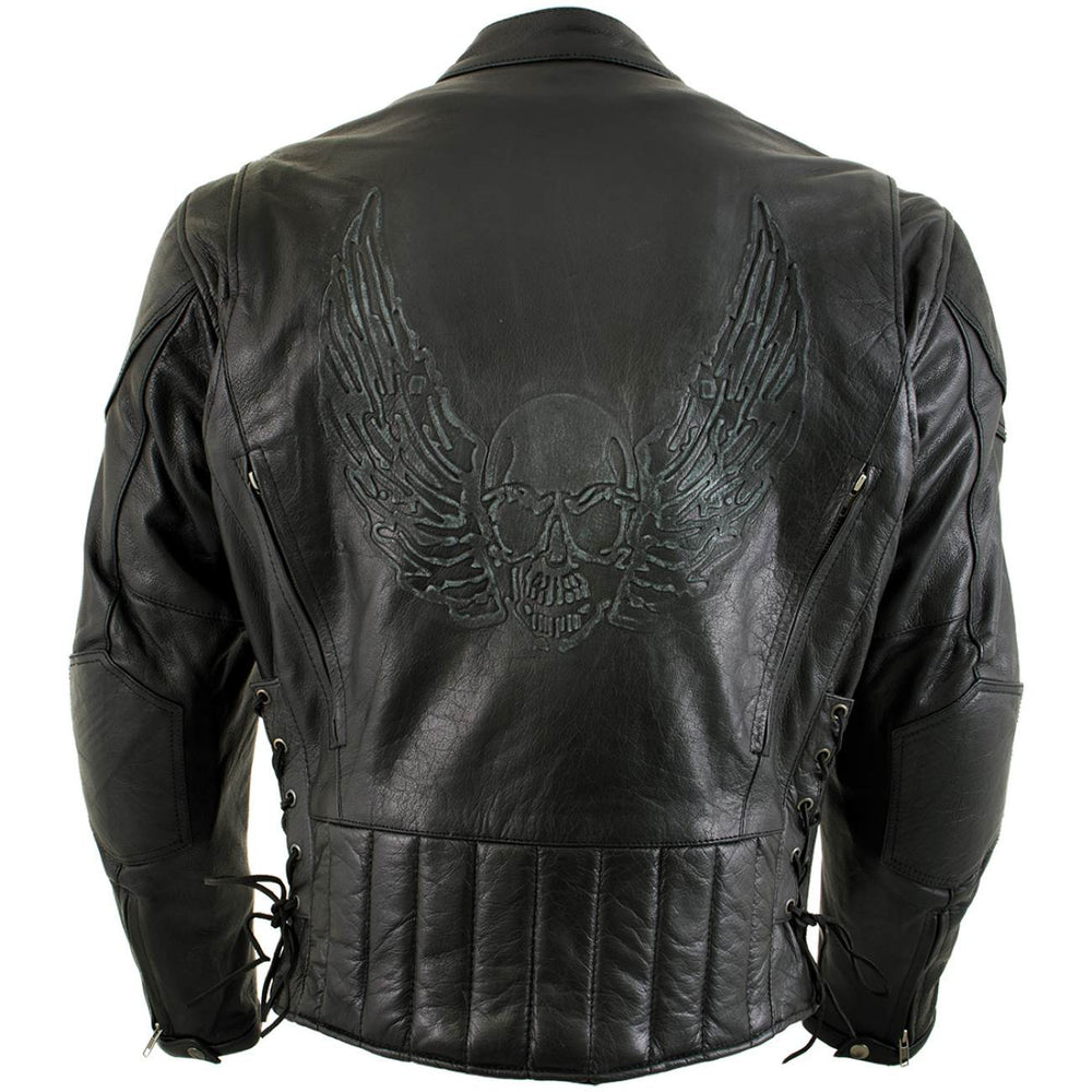 Milwaukee Leather LKM7009 Men's Flying Mayhem Skull Premium Black Leather Motorcycle Riders Jacket w/ CE Armor Protection